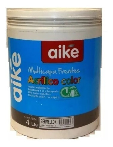 Pintura Latex Acrilico Aike Multicapa Bermellon Vivo X 4 Lt