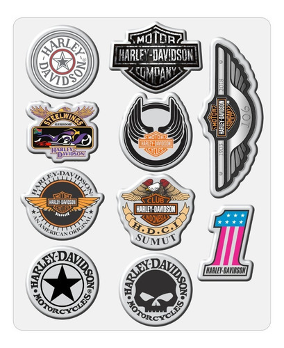 Kit Emblema Adesivo Compatível Harley Davidson 3d 10 Und 01 Cor LOGOS HARLEY DAVIDSON