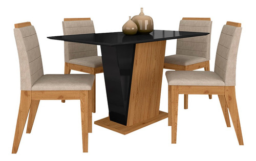 Mesa Com 4 Cadeiras Qatar 1,20 Cin/pre/bege - M A Cor Cinamomo/preto/bege 03 Desenho do tecido das cadeiras Liso