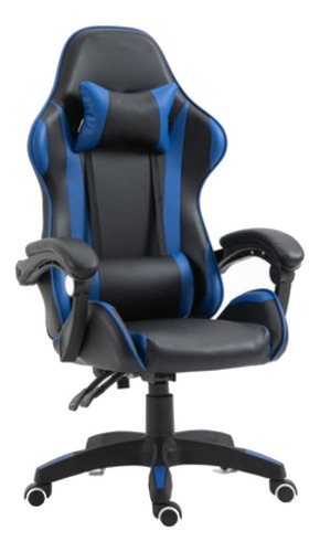Silla de escritorio Tedge 435882 gamer ergonómica negra y azul con tapizado de cuero sintético