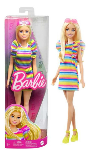 Barbie Rubia Fashionista #197 Brackets Vestido A Rayas Gafas