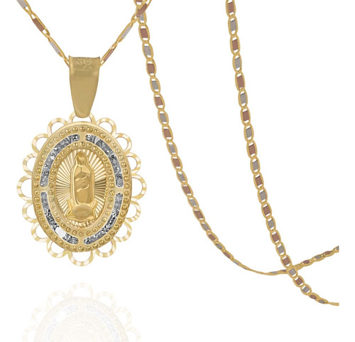 Cadena Planchada Con Medalla Virgen Guadalupe Oro 10k Italy