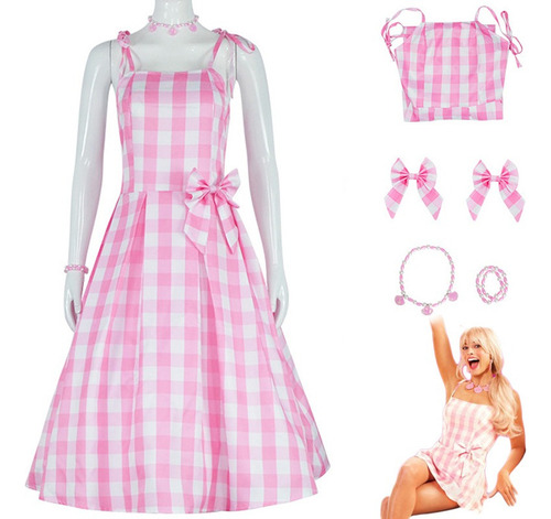 Disfraz De Barbie Para Niña Robbie Barbie Cosplay Vestido Rosa A Cuadros Uniforme De Película Para Halloween 2023