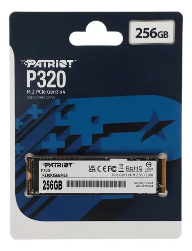 HD INTERNO SOLIDO 256GB PATRIOT P320 M.2 2280 PCIE GEN3 X4 2200MB/S / 1200MB/S P320P256GM28 NEGRO