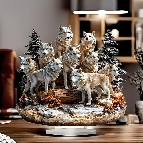 Pack 2d Wolf Pack Acrílico Placa Decorativa Animal Con Base