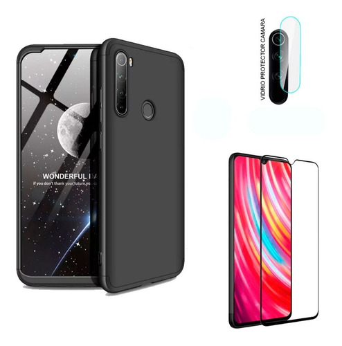Estuche Xiaomi Redmi Note 8 + Vidrio + Protector Camara