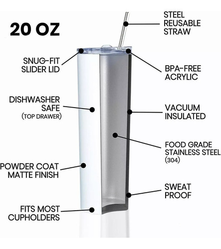 Vaso Térmico Portátil 20oz De Acero Inoxidable Con Calor/frí/ Color Blanco Punkzz