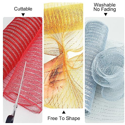 2 Rolls 10 Inch Red Decorative Mesh Ribbbon Rolls, Fabr...