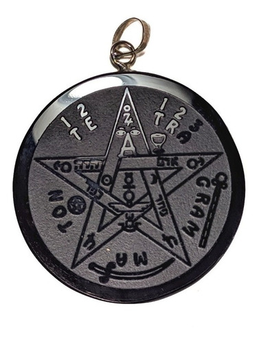 Medallón Tetragramatón Protector De Obsidiana Pentagrama
