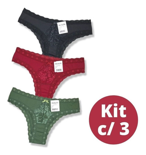 Kit C/ 3 Calcinha Tanga Renda Frontal Transparente Michelle