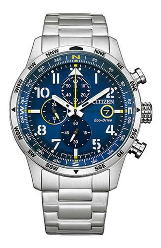 Reloj Citizen Ecodrive Chrono Ca079083l Hombre Color de la malla Plateado Color del bisel Azul Color del fondo Azul