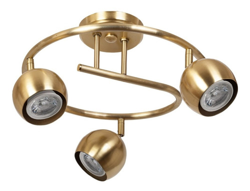 Plafon 3 Luces Bocha Dorado Espiral Cabezal Móvil Oro Gu10