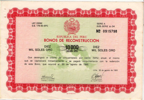 Bono De Reconstruccion De 10,000 Soles De Oro