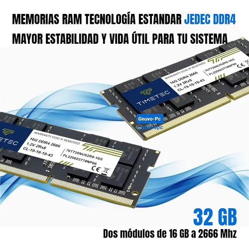 Memorias Ram Ddr4 Portatil 32 Gb 2 X 16 Sodimm 2666 Mhz 32gb