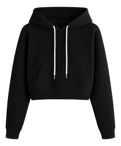 Buzo Canguro Crop Hoodie Liso Algodon Frizado Con Capucha