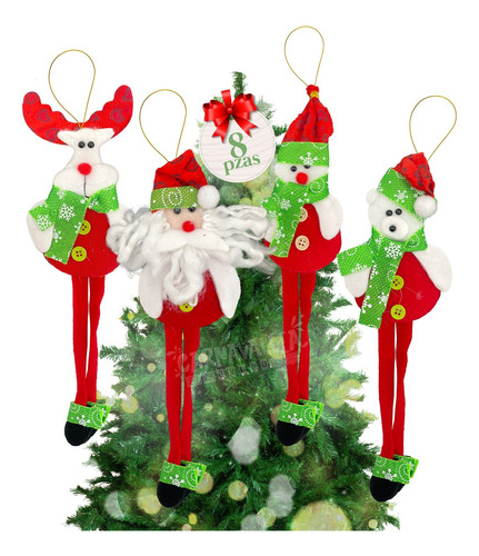 Adornos 8 Colgantes Arbol Navidad Verde Guia Corona Santa 