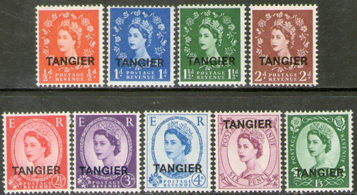 Marruecos Británico = Tangier 9 Sellos Mint Resellados 1956