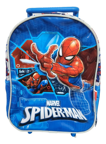 Mochila Carrito Jardin Metalizada 12´ Spiderman Relieve 35cm