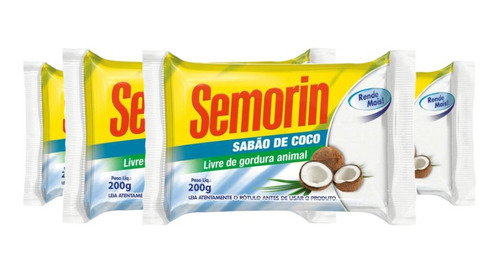 Kit 4 Barra Semorin De Sabão De Coco Tradicional 200g Cada