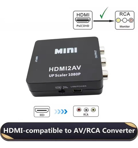 Adaptador Convertidor 1080p Entrada Hdmi A Salida Rca (av) Negro