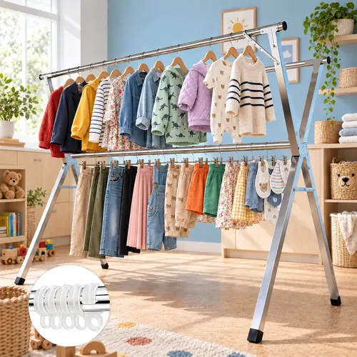 Varal De Chão Roupas Dobrável Grande Aço Inoxidável Hikuca Prateado