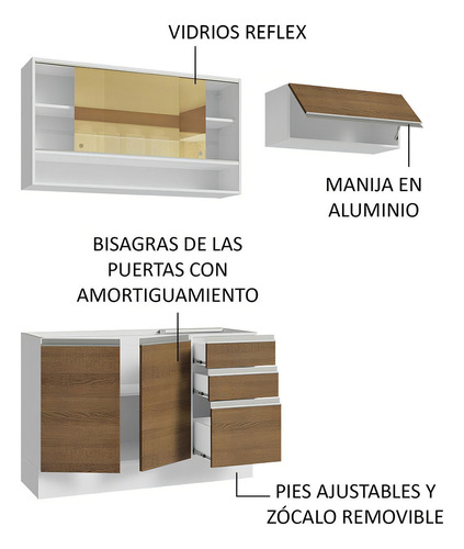 Mueble de Cocina Integral Madesa Glamy 200cm Blanco/Marrón