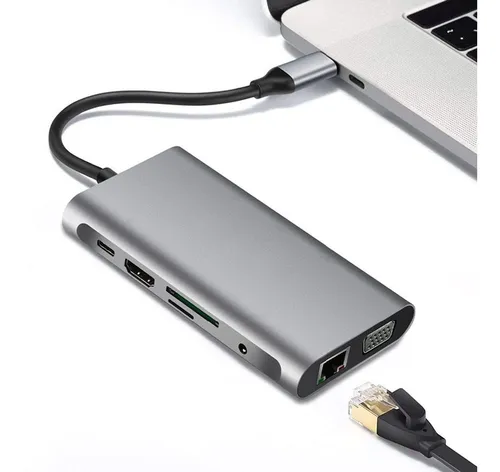 comprar Hub Usb Tipo Adaptador 10 1 Ethernet 4k Ca Hdmi Vga 3 Sd