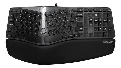 Delux Teclado Ergonómico Con Cable Y Reposamanos, 107 Teclas