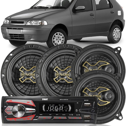 Kit Alto Falante Palio G2 2001 02 2003 + Radio Bluetooth Mp3