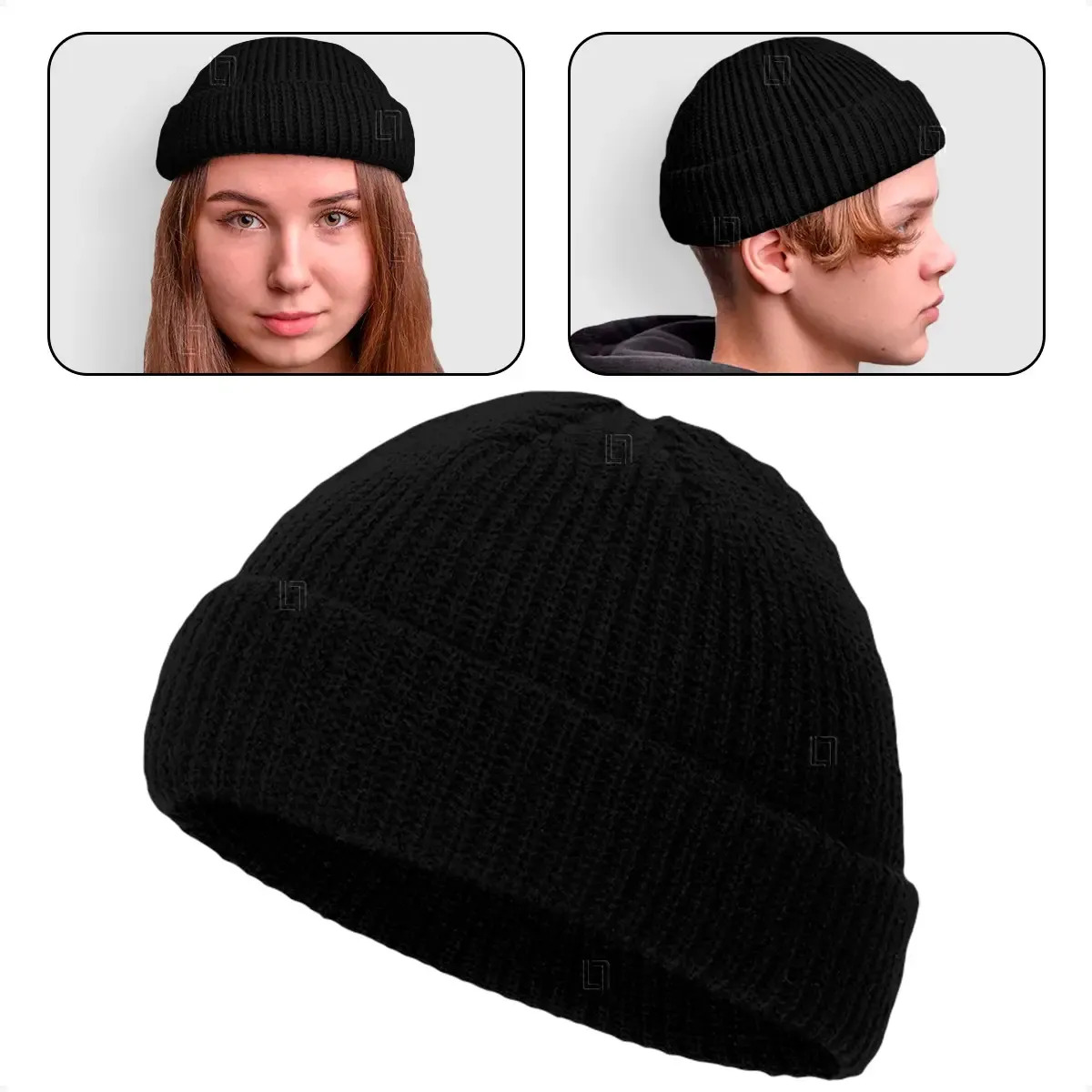 Touca Sailor Curta Marinheiro Lenhador Gorro De Acrílico Canelada Preto Único