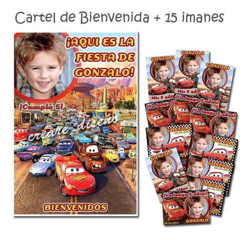 Cars Disney  Cartel Cumpleaños + 15 Souvenirs Imantados Foto