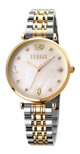 Reloj Feraud Mujer Acero Combinado Piedras Manito F5563 Lsld