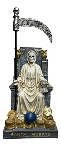 Estatua Sentada Santa Muerte Blanca 12 Pulgadas