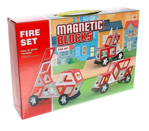 Bloques Magneticos 57 Pzas Vehiculos Rescate Bomberos Ruedas