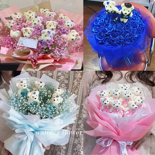 ~ Casal, Urso, Modelos, Buquê De Flores, Boneca De Desenho