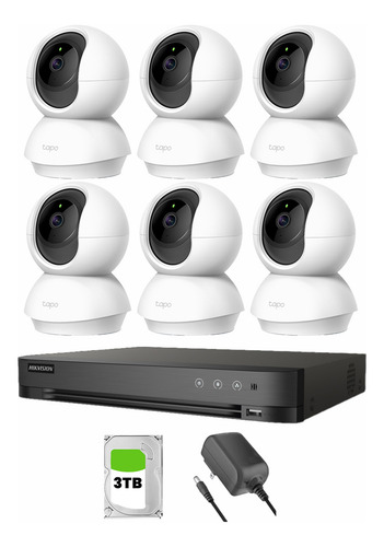 Tapo + Kit Videovigilancia Cronos Tapo-c2006c 6 Cámaras Ip PT C200 Wifi Audio Doble Vía Detección De Movimiento Control Por Voz Alarma + Dvr Hibrido Grabación Continua 8ch 7204huhi-m1/s + Hdd 3tb