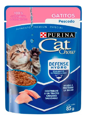 Alimento Para Gato Cat Chow Pescado Gatitos 12 Pzas De 85gr
