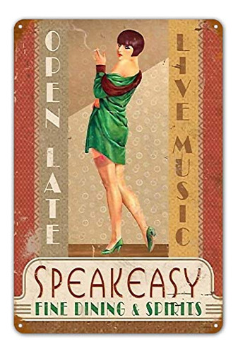 Señal Metálica Vintage De Lata Speakeasy Pinup Girl D...