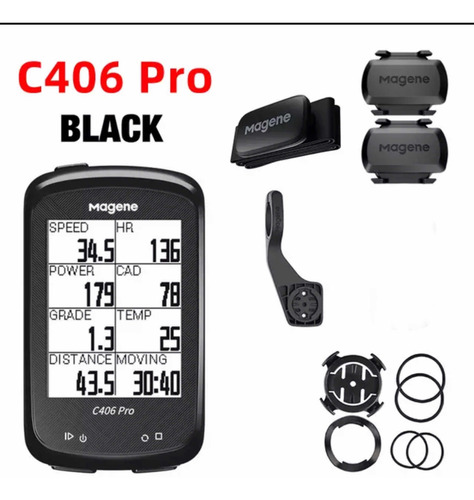 Ciclocomputador Magene C406 pro pantalla LCD de 2.4" color negro