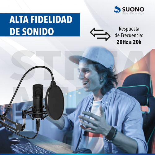 Microfono Omnidireccional Brazo Ajustable Antipop Jack O Usb Color Negro