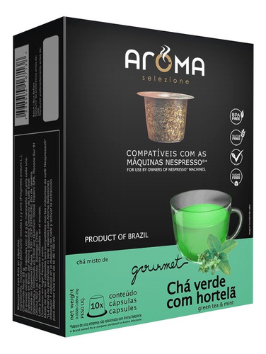 10 Cápsulas Para Nespresso - Chá Verde Com Hortelã - Aroma.