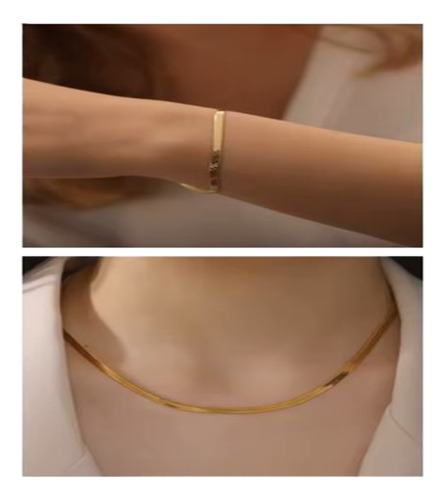 Cadena Joyeria Acero Inoxidable + Pulsera Tipo Serpiente Dorado