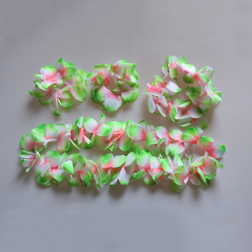Set De Lizos De Flores Hawaianas Verdes Con Seda Rizada Mejo