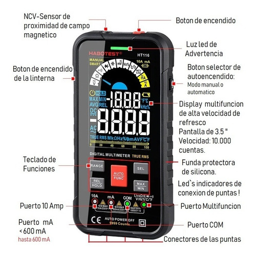 Imagen 4 de 8 de Tester Multimetro Digital Capacimetro, Con Modo Smart Autom.