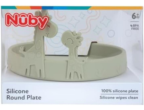 Plato Redondo Nuby Silicona 100% Sin Bpa, Jirafa Verde