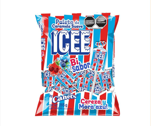 Icee Paleta De Caramelo Suave Sabor Cereza Mora 38pz 285g