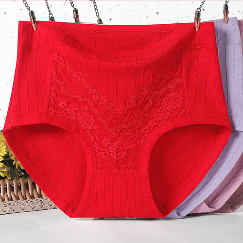 Bragas E Para Mujer De Encaje Liso, Talla Grande, Cintura Al