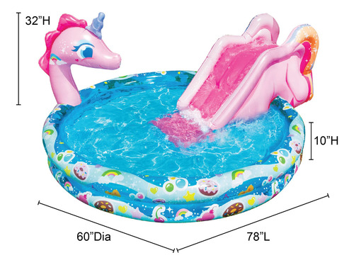 Piscina De Unicornio Hinchable Banzai Splash Slide Dimensi