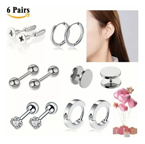 6 Pare Aretes Con Piercing Pendientes Aretes Hombre Mujer