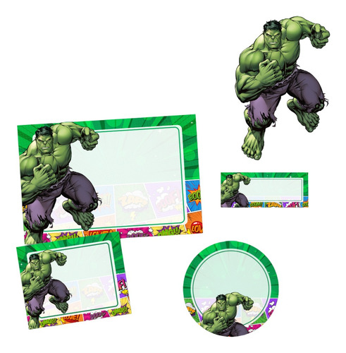 Etiqueta Para Material Escolar Adesivo Hulk - Kit 200 Unid